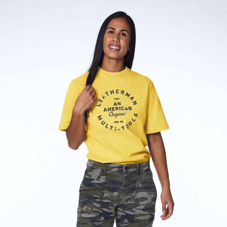 Leatherman Yellow Heritage Badge Short Sleeve Tee Apparel R6BL93